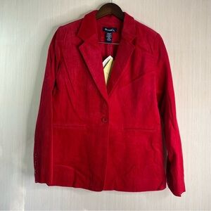 NWT Denim & Company Women's Vibrant Red Fully Lined Corduroy Blazer Medium